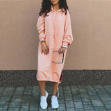 Hooded Midi Dress with Drawstring and Front Pocket