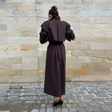 Long Belted Double-Breasted Trench Coat