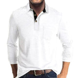 Collared Long Sleeve Polo Shirt with Button Front and Chest Pocket
