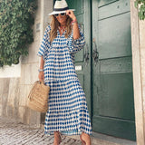 V-Neck Tiered Maxi Dress with Puff Sleeves