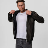 Stand Collar Bomber Jacket with Zip Front and Sleeve Pocket