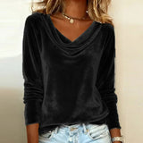 Velvet-Look Top with Cowl Neck and Long Sleeves