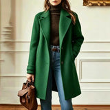 Button Front Wool Coat with Lapel Collar and Side Pocket