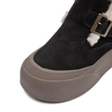 Fleece-Lined Ankle Boots with Buckle Strap and Platform Sole