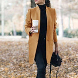 Women's Long Coat with Tailored Lapel Collar Open Front and Relaxed Fit for Office Wear