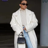 Long Wool Coat with Open Front and Lapel Collar