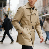 Belted Trench Coat with Double-Breasted Button Front