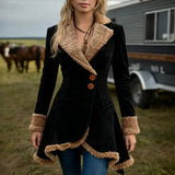 Fur Collar Jacket with Asymmetric Hem and Fur Cuffs