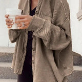 Oversized Textured Shirt Jacket with Button Front