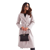 Women's Long Coat with Double Breasted Button Front and Defined Waist for Office Wear