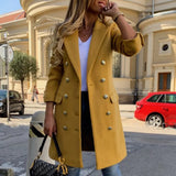 Women's Coat with Double Breasted Button Front and Notched Lapel Collar for Office Wear