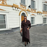 Long Belted Double-Breasted Trench Coat