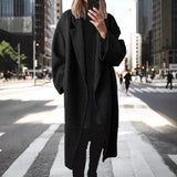 Women's Long Coat with Notched Lapel Collar Relaxed Fit and Side Pockets