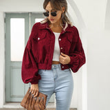 Cropped Corduroy Jacket with Chest Pockets