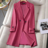 Double-Breasted Blazer Coat with Lapel Collar and Button Cuff