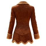 Fur Collar Jacket with Asymmetric Hem and Fur Cuffs