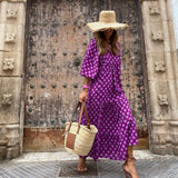 V-Neck Tiered Maxi Dress with Puff Sleeves