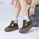 Fleece-Lined Ankle Boots with Buckle Strap and Platform Sole