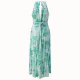 Halter Floral Pleated Maxi Dress with Ruched Waist