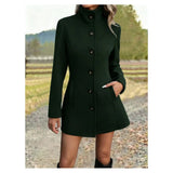 Fitted Stand Collar Coat with Button Front and Side Pockets