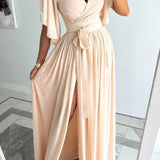 Wrap Maxi Dress with Flutter Sleeve and Tie Waist