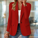 Women's Single Button Blazer with Notched Lapel and Flap Pockets