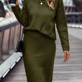 Ribbed Knit Mock Neck Sweater and Midi Skirt Set
