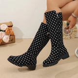 Polka Dot Boots with Buckle Strap and Block Heel