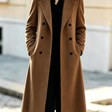 Women's Coat with Structured Knee Length Silhouette and Double Breasted Design for Office Wear