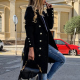 Women's Coat with Double Breasted Button Front and Notched Lapel Collar for Office Wear