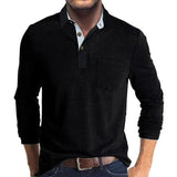 Collared Long Sleeve Polo Shirt with Button Front and Chest Pocket