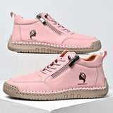 Lace-Up Sneakers with Side Zip and Stitched Sole