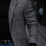 Plaid Wool Coat with Open Front and Lapel Collar