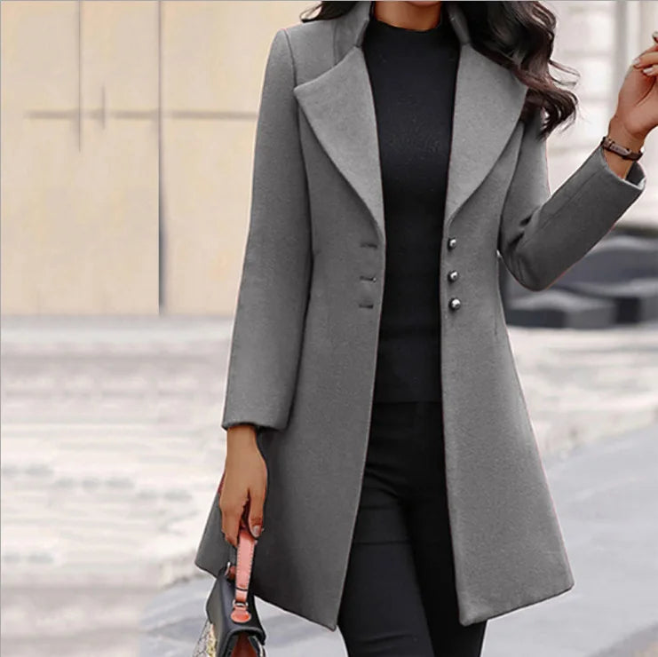 Women's Coat with Tailored Waist and Flared Hem for Office Wear