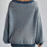 Oversized Off-Shoulder Striped Sweater with Long Sleeves