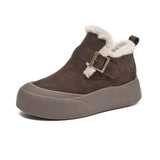 Fleece-Lined Ankle Boots with Buckle Strap and Platform Sole