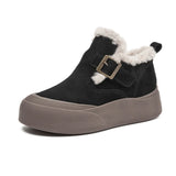 Fleece-Lined Ankle Boots with Buckle Strap and Platform Sole