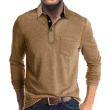 Collared Long Sleeve Polo Shirt with Button Front and Chest Pocket