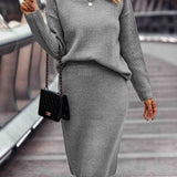Ribbed Knit Mock Neck Sweater and Midi Skirt Set