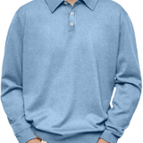 Fine Knit Polo Shirt with Long Sleeves and Point Collar