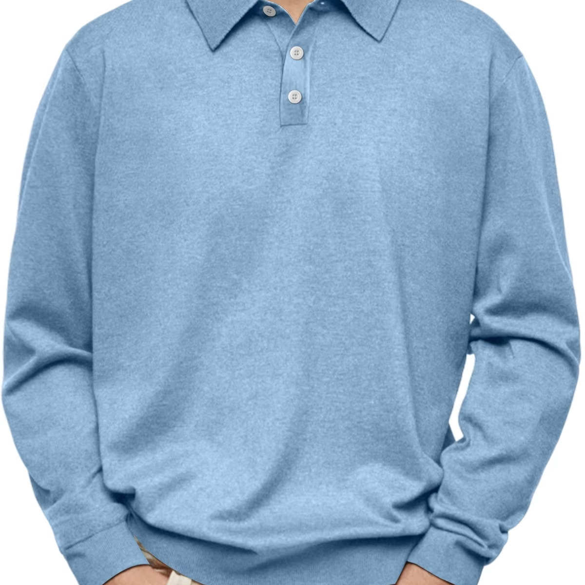Half Button Polo Shirt with Long Sleeves and Ribbed Cuff