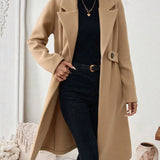 Long Womens Coat with Defined Waist and Tailored Knee Length Silhouette for Office Wear