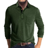 Collared Long Sleeve Polo Shirt with Button Front and Chest Pocket