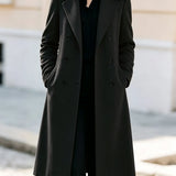 Women's Coat with Structured Knee Length Silhouette and Double Breasted Design for Office Wear