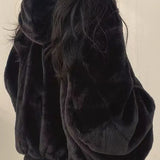 Oversized Hooded Jacket with Faux Fur and Zip Front