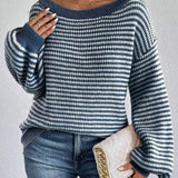 Oversized Off-Shoulder Striped Sweater with Long Sleeves