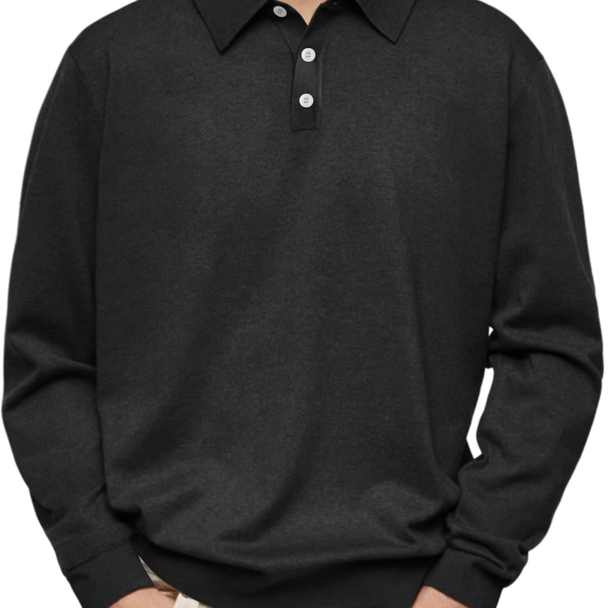 Fine Knit Polo Shirt with Long Sleeves and Point Collar