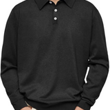 Fine Knit Polo Shirt with Long Sleeves and Point Collar