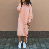 Hooded Midi Dress with Drawstring and Front Pocket
