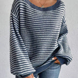 Oversized Off-Shoulder Striped Sweater with Long Sleeves